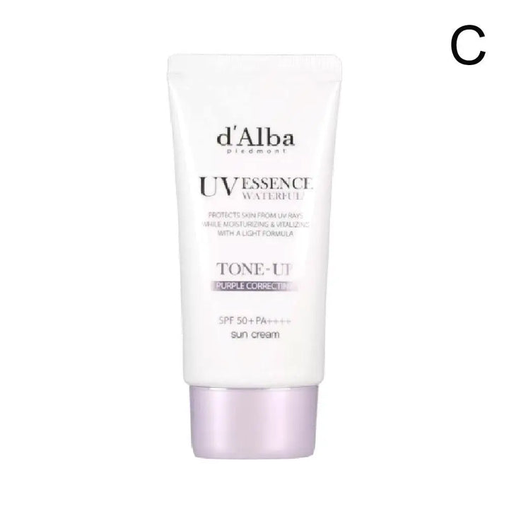 A white tube of 2PCS 50ml Full Body UV Protection Sunscreen with a light purple cap is shown against a plain white background. The letter C appears in the top right corner.