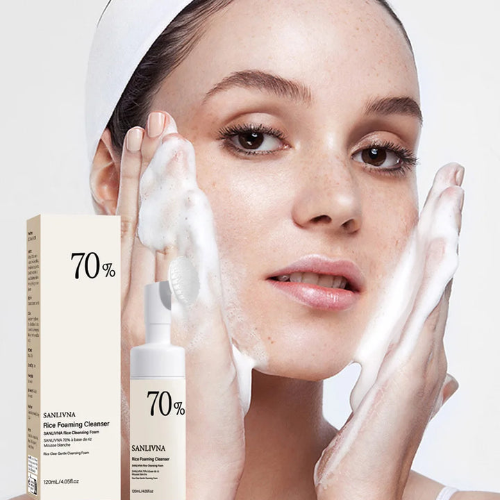 Rice Toner 70% Rice Extract Serum with Niacinamide, Rice Cleansing Foam, Deep Cleansing, Moisturizer for Dry Skin, Skin Care Set